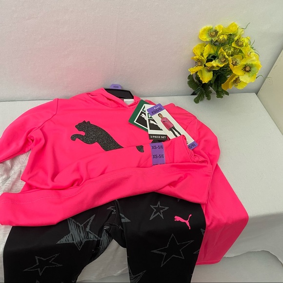 Puma girl’s 3 piece long sleeve hooded-shirt-pants - Picture 3 of 6